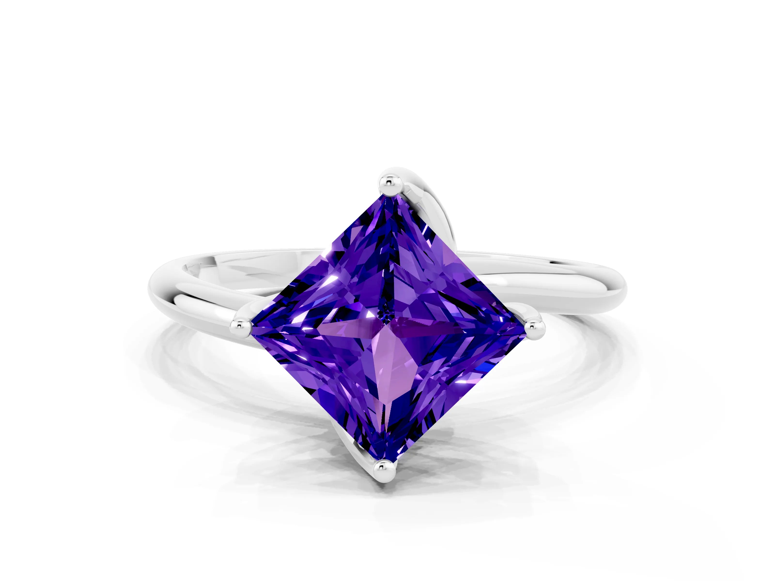 White gold Princess Cut Tanzanite Solitaire Engagement Ring with Four-Prong Setting and Classic Band_12