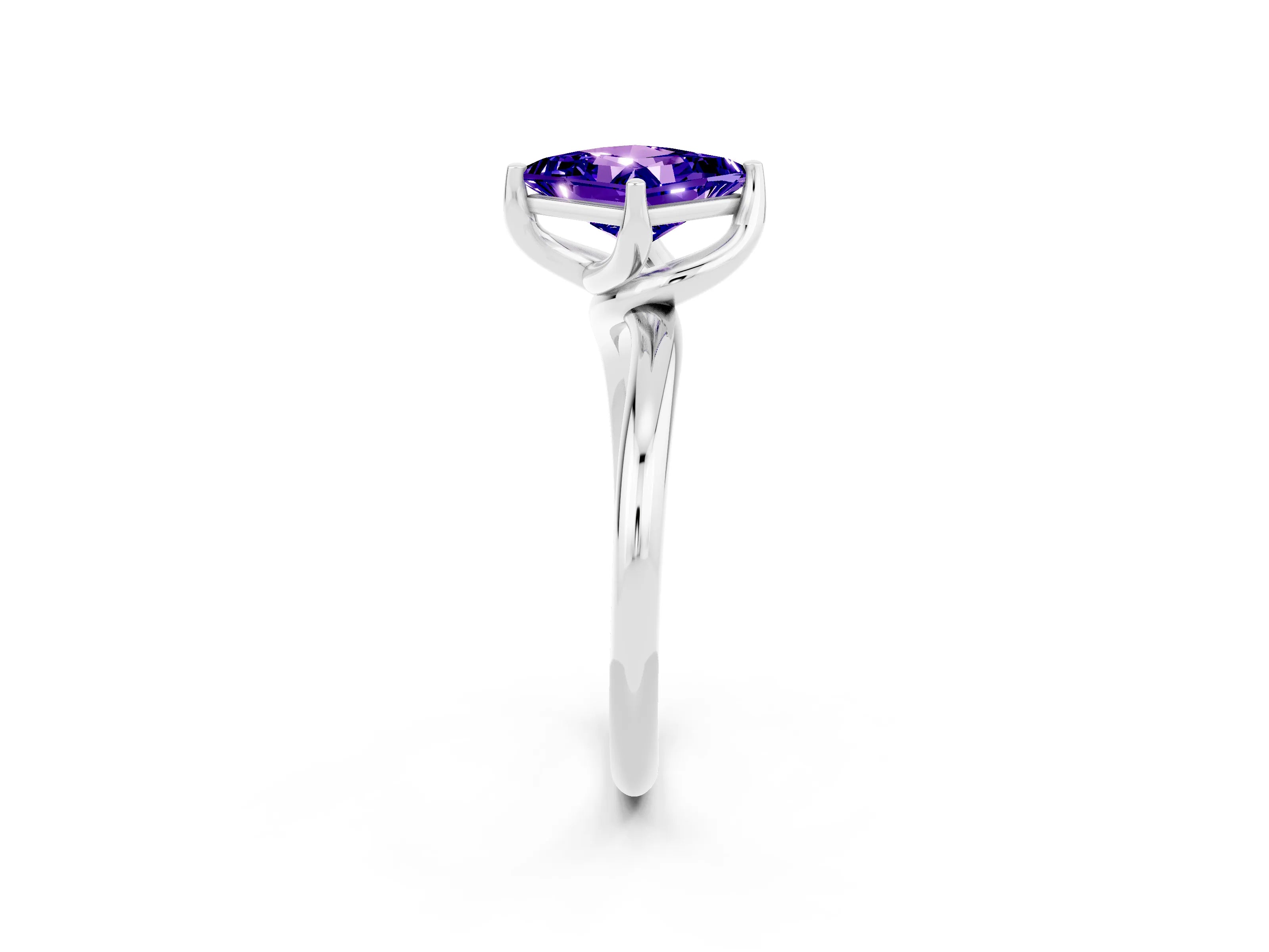 White gold Princess Cut Tanzanite Solitaire Engagement Ring with Four-Prong Setting and Classic Band_14