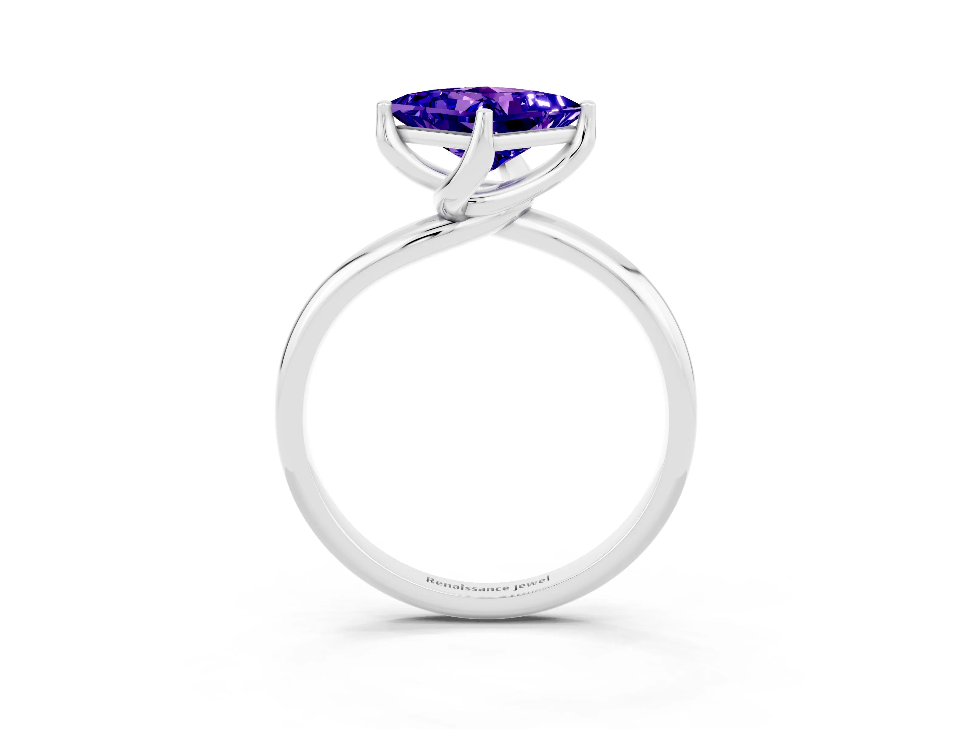 White gold Princess Cut Tanzanite Solitaire Engagement Ring with Four-Prong Setting and Classic Band_15