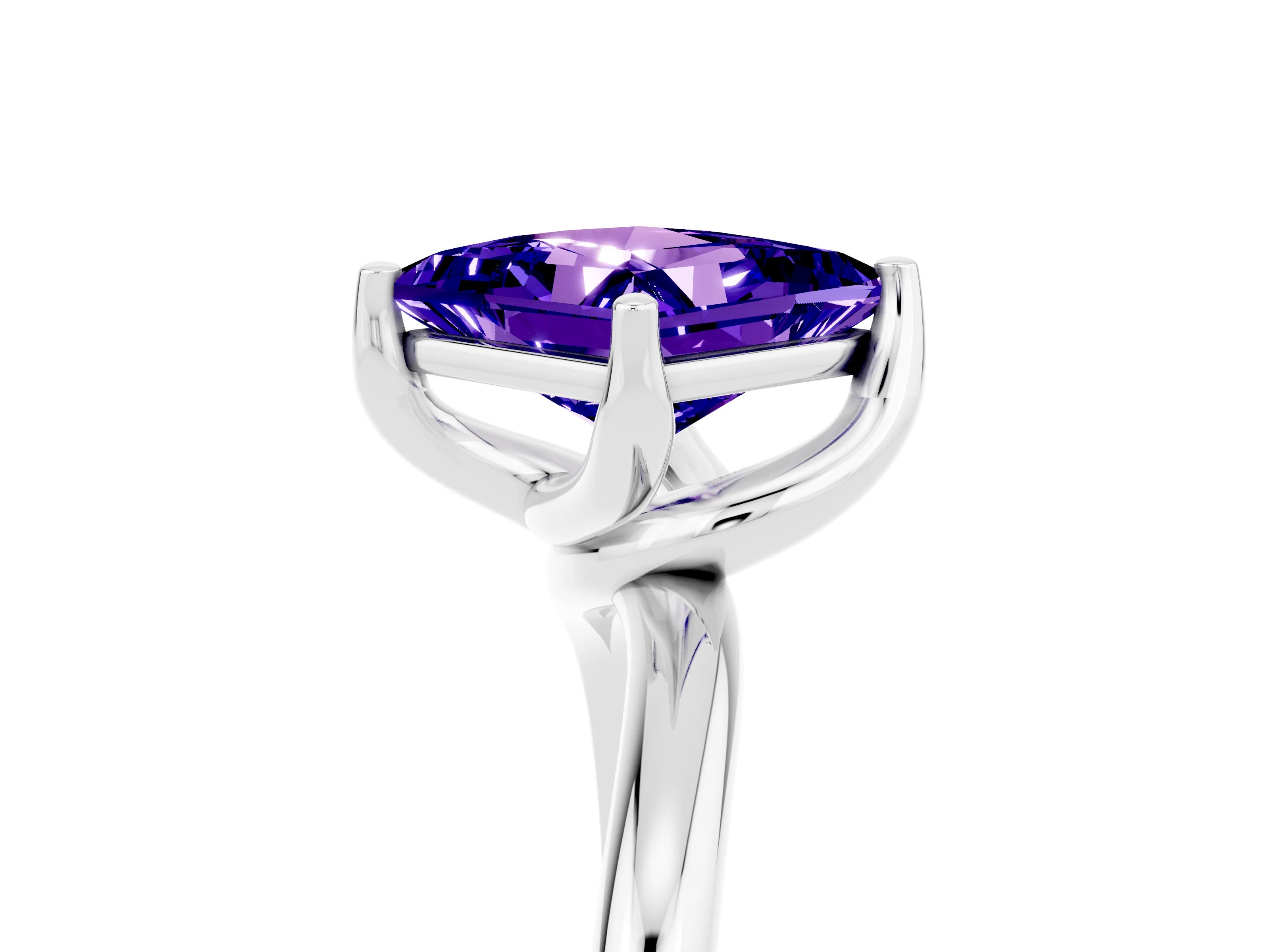 White gold Princess Cut Tanzanite Solitaire Engagement Ring with Four-Prong Setting and Classic Band_17