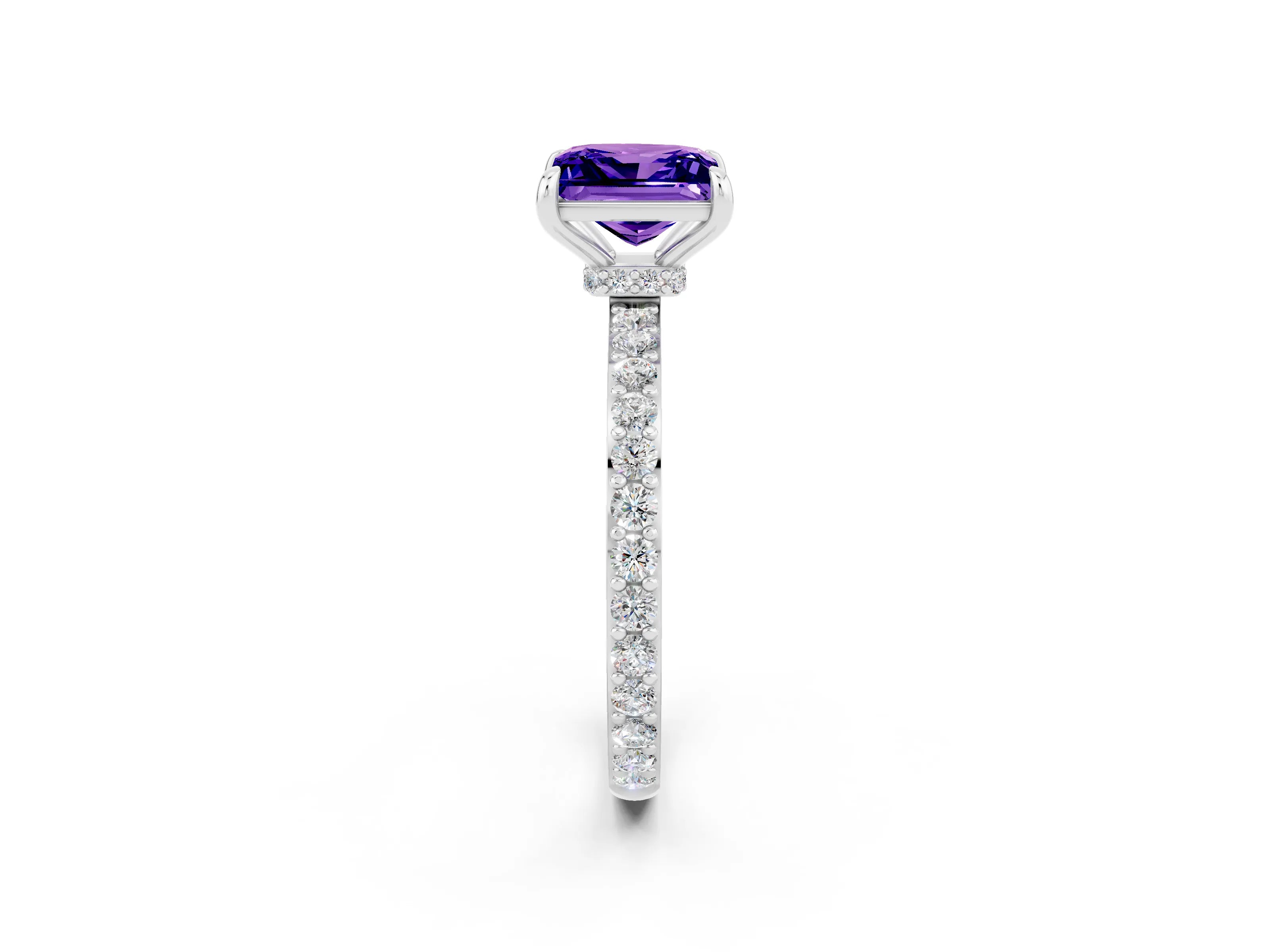 White gold Princess Cut Tanzanite Solitaire Engagement Ring with Pavé Band and Four-Prong Setting_2