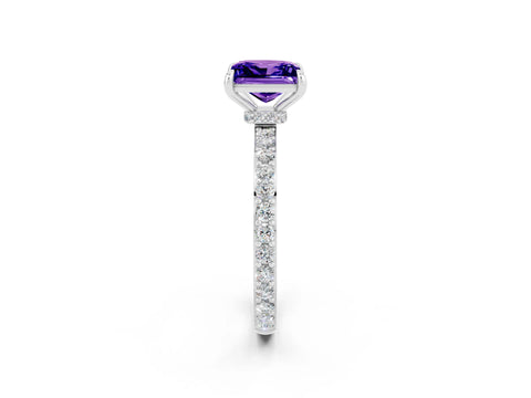 White gold Princess Cut Tanzanite Solitaire Engagement Ring with Pavé Band and Four-Prong Setting_2