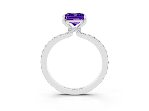 White gold Princess Cut Tanzanite Solitaire Engagement Ring with Pavé Band and Four-Prong Setting_3