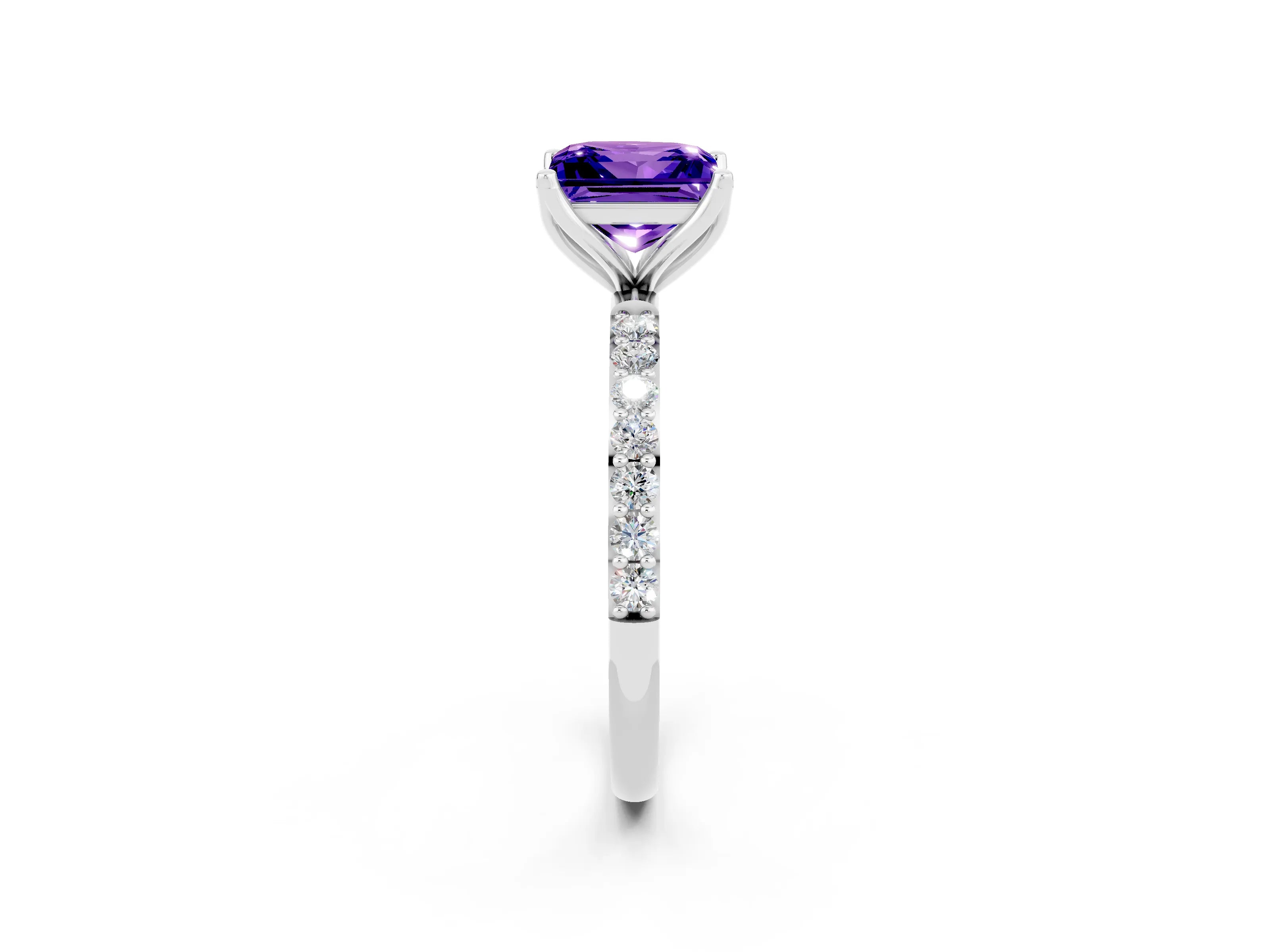 White gold Princess Cut Tanzanite Solitaire Engagement Ring with Pavé Band and Prong Setting_2