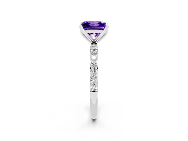 Platinum Princess Cut Tanzanite Solitaire Engagement Ring with Round  Pavé Band and Prong Setting