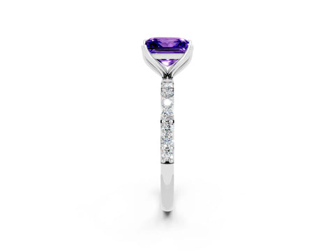White gold Princess Cut Tanzanite Solitaire Engagement Ring with Pavé Band and Prong Setting_2