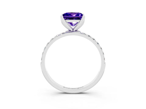 White gold Princess Cut Tanzanite Solitaire Engagement Ring with Pavé Band and Prong Setting_3