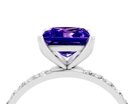 White gold Princess Cut Tanzanite Solitaire Engagement Ring with Pavé Band and Prong Setting_4