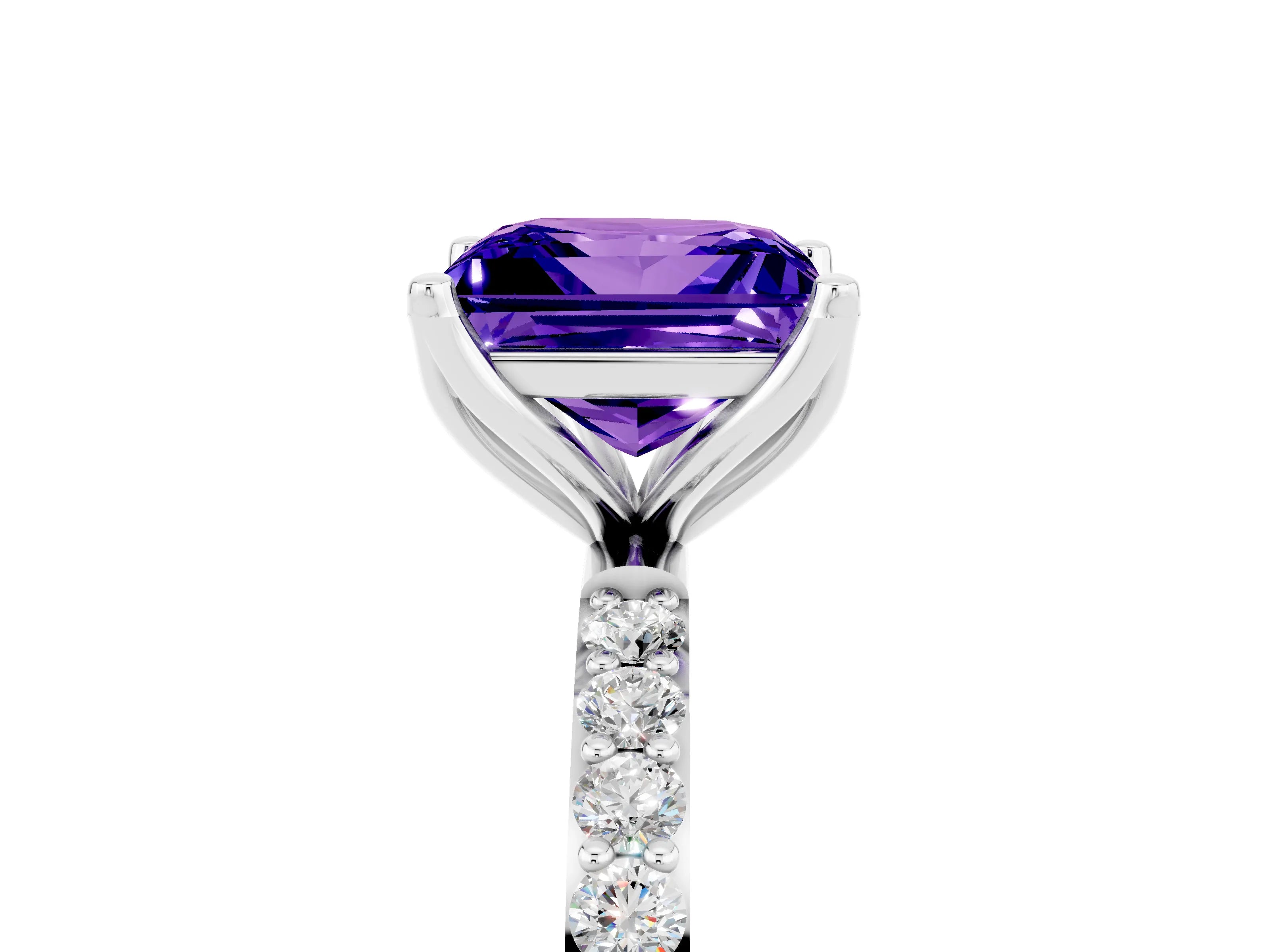 White gold Princess Cut Tanzanite Solitaire Engagement Ring with Pavé Band and Prong Setting_5
