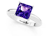 White gold Princess Cut Tanzanite Solitaire Engagement Ring with Round Band and Four-Prong Setting_1