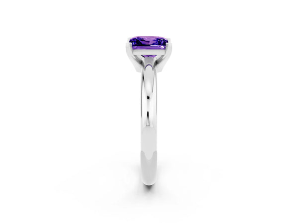 Silver Princess Cut Tanzanite Solitaire Engagement Ring with Round Band and Four-Prong Setting