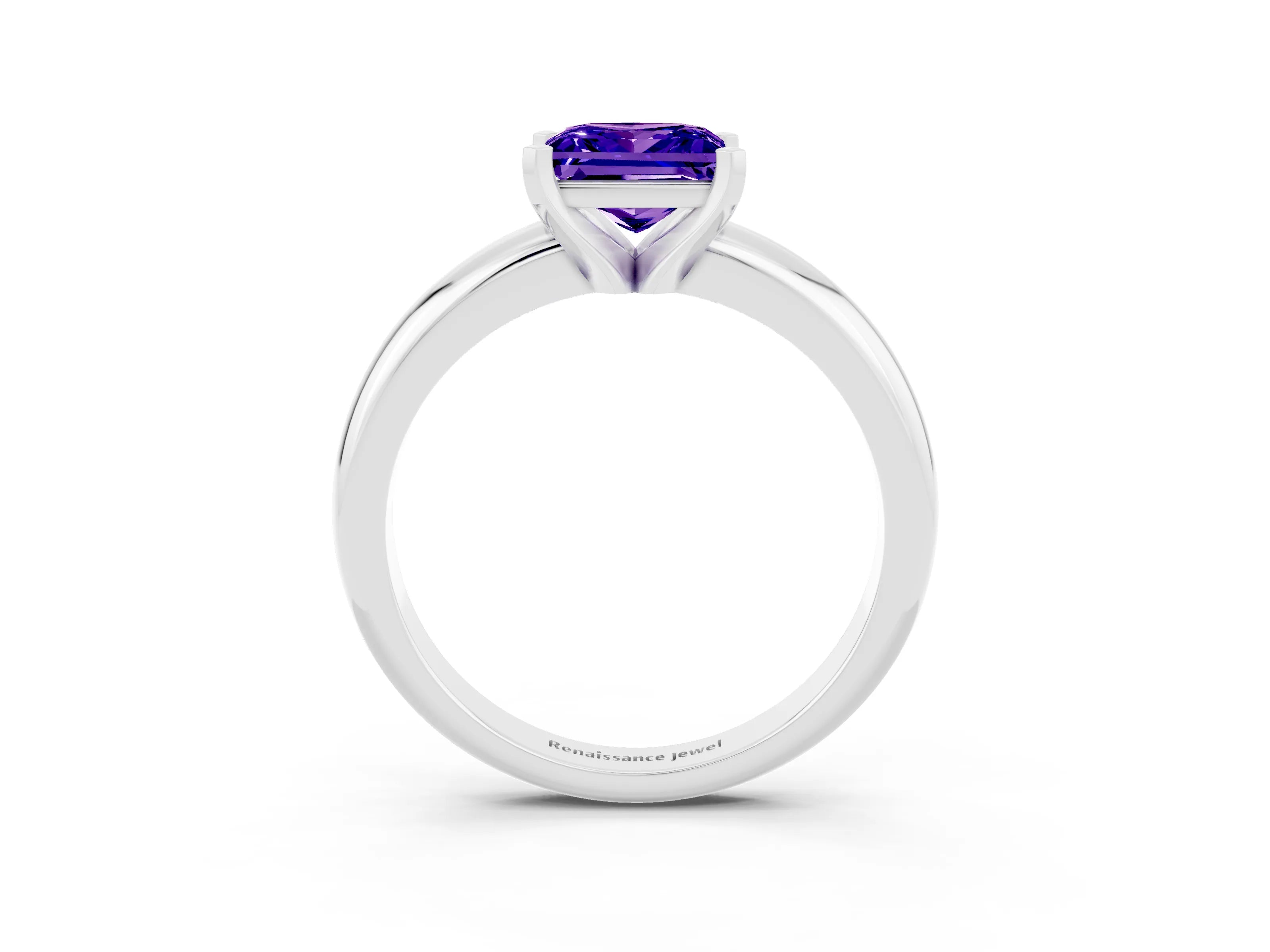 White gold Princess Cut Tanzanite Solitaire Engagement Ring with Round Band and Four-Prong Setting_3