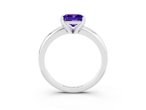 White gold Princess Cut Tanzanite Solitaire Engagement Ring with Round Band and Four-Prong Setting_3