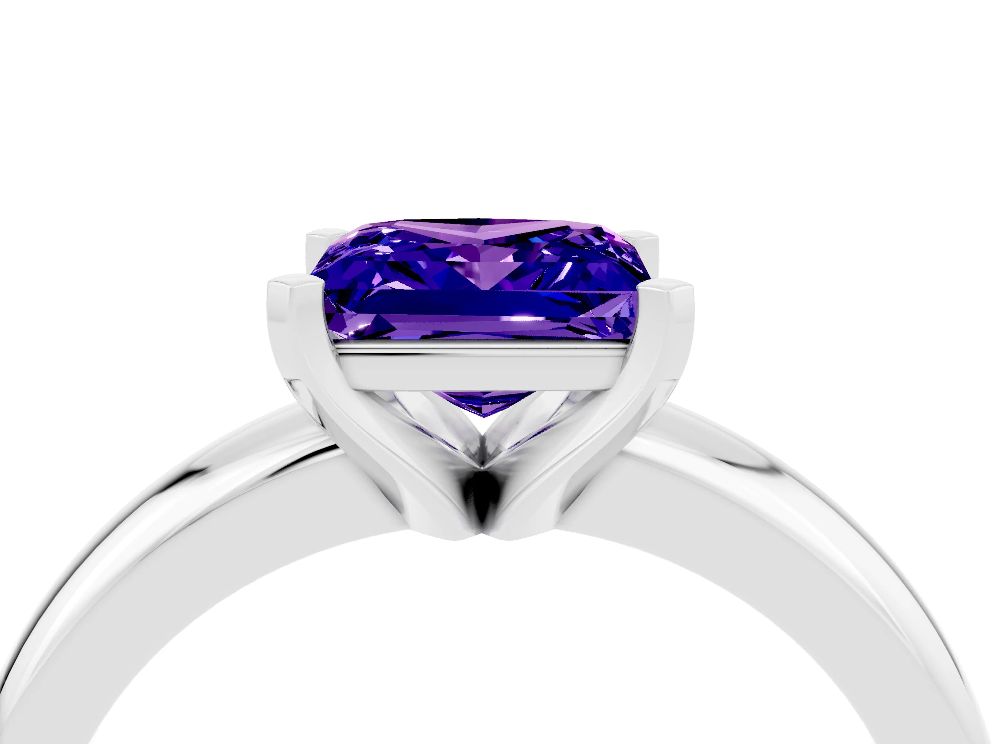 White gold Princess Cut Tanzanite Solitaire Engagement Ring with Round Band and Four-Prong Setting_4