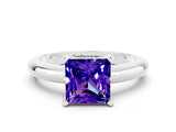 White gold Princess Cut Tanzanite Solitaire Engagement Ring with Round Band and Four-Prong Setting
