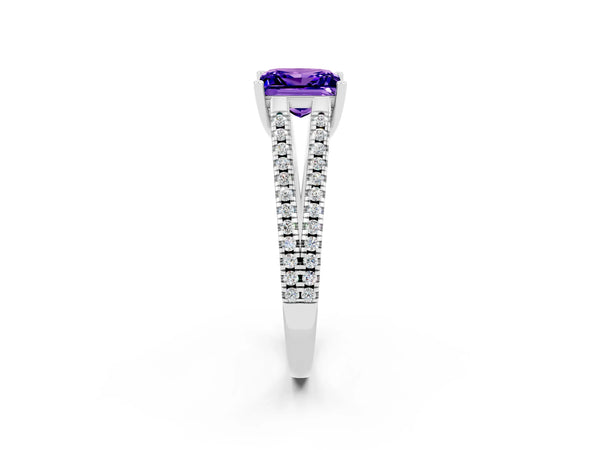 Silver Princess Cut Tanzanite Solitaire Engagement Ring with Split Shank Pavé Band