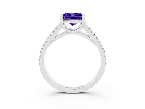 White gold Princess Cut Tanzanite Solitaire Engagement Ring with Split Shank Pavé Band_3
