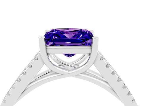 White gold Princess Cut Tanzanite Solitaire Engagement Ring with Split Shank Pavé Band_4