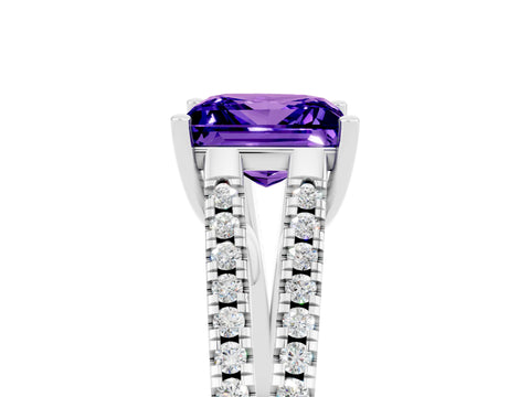 White gold Princess Cut Tanzanite Solitaire Engagement Ring with Split Shank Pavé Band_5