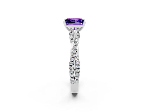 White gold Princess Cut Tanzanite Solitaire Engagement Ring with Twisted Pavé Band and Four-Prong Setting_14