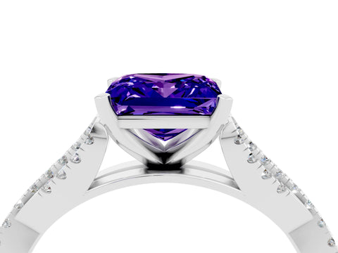 White gold Princess Cut Tanzanite Solitaire Engagement Ring with Twisted Pavé Band and Four-Prong Setting_16