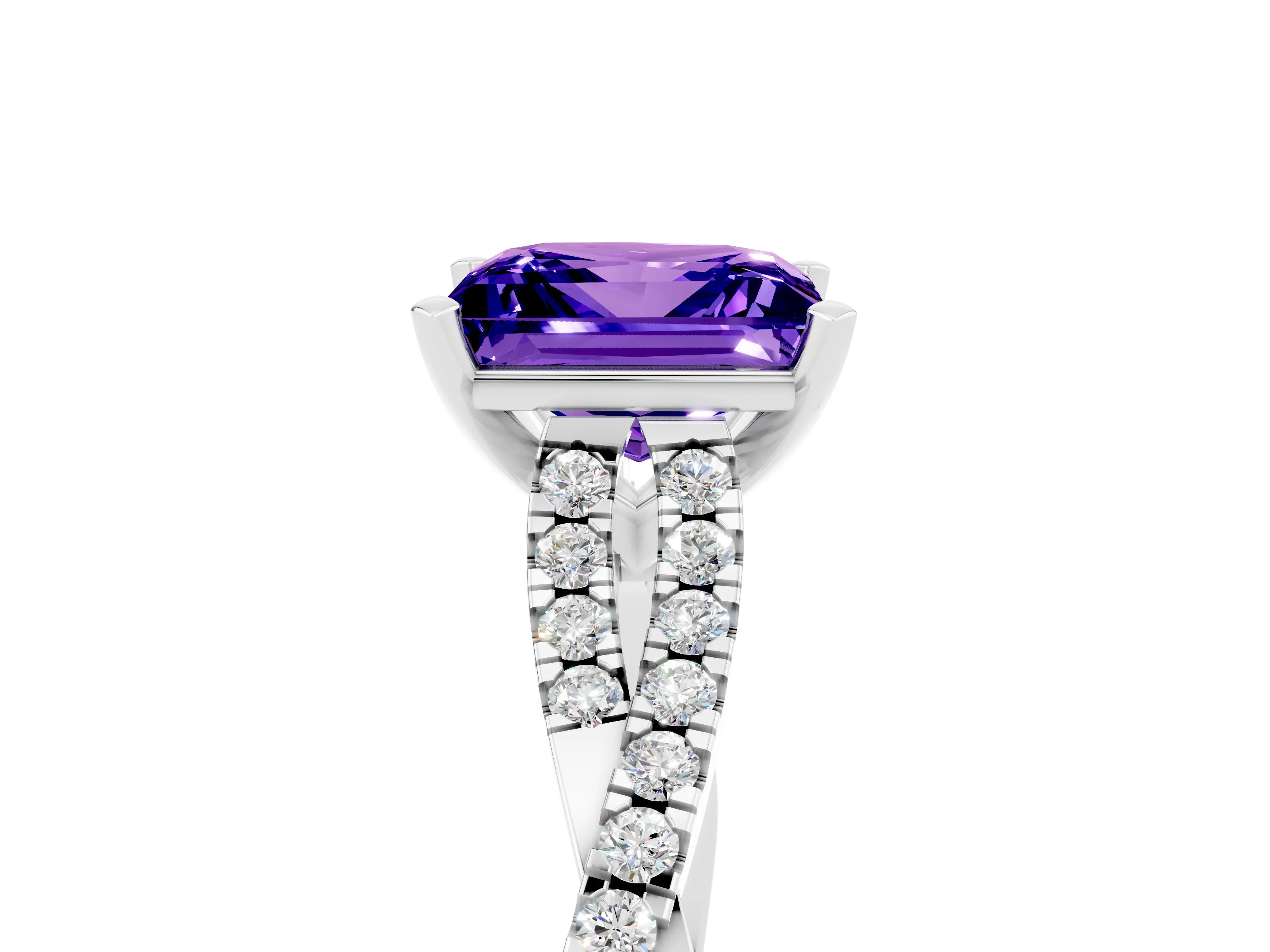 White gold Princess Cut Tanzanite Solitaire Engagement Ring with Twisted Pavé Band and Four-Prong Setting_17