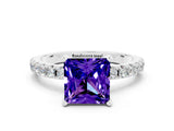 White gold Princess Cut Tanzanite Solitaire Pavé Band with Four-Prong Setting