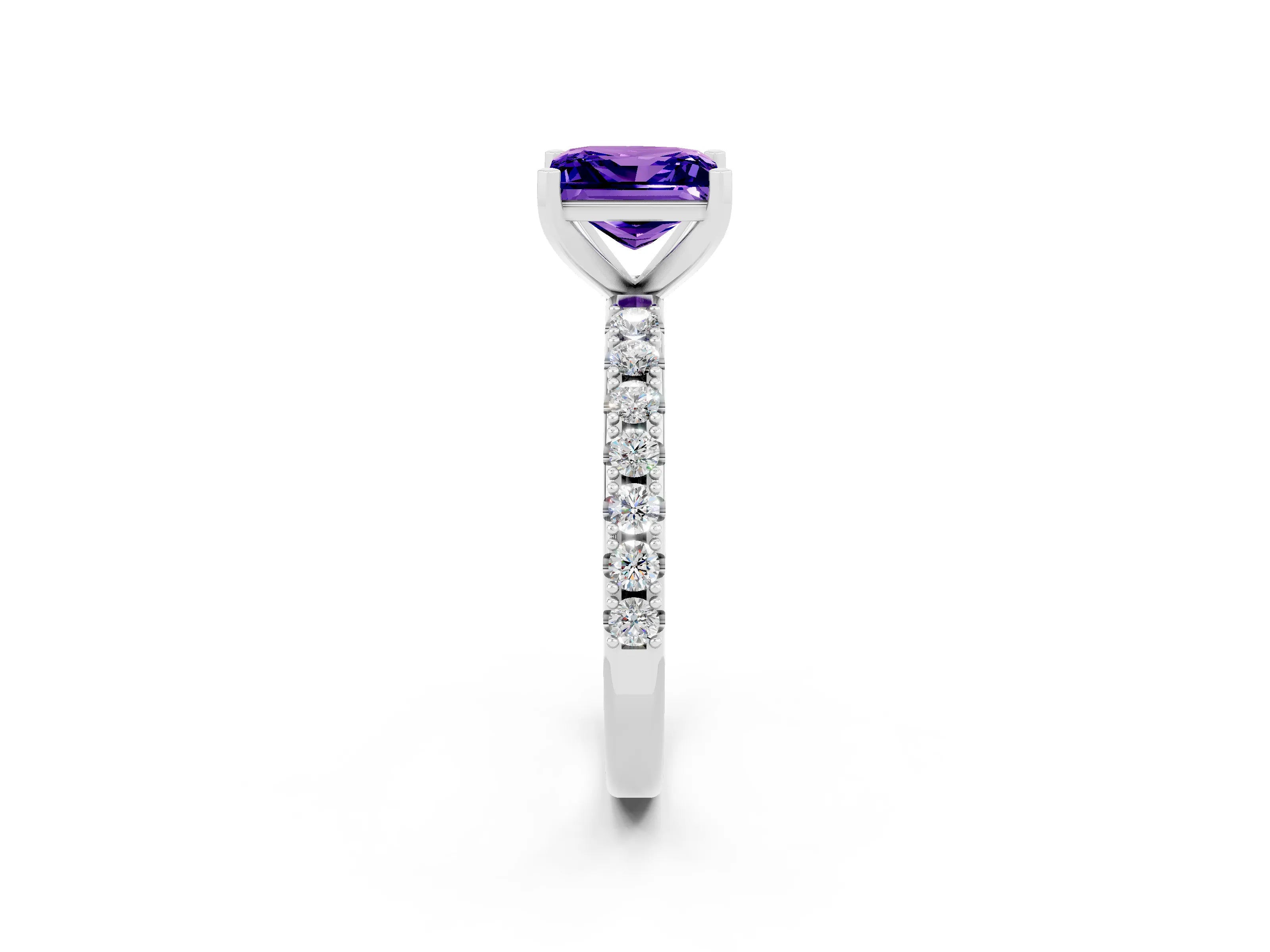 White gold Princess Cut Tanzanite Solitaire Pavé Band with Four-Prong Setting_2