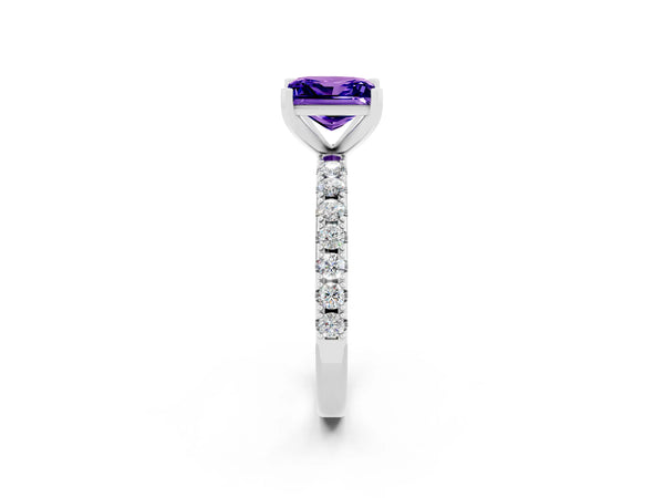 Platinum Princess Cut Tanzanite Solitaire Pavé Band with Four-Prong Setting