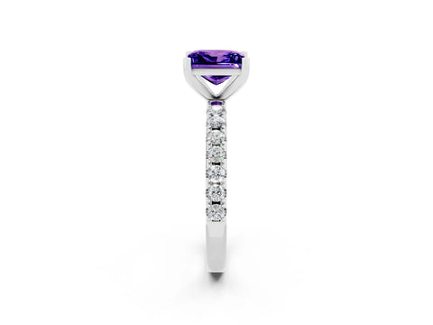 White gold Princess Cut Tanzanite Solitaire Pavé Band with Four-Prong Setting_2