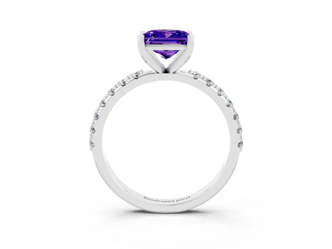 White gold Princess Cut Tanzanite Solitaire Pavé Band with Four-Prong Setting_3
