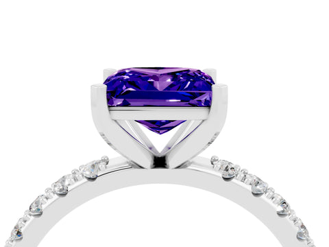 White gold Princess Cut Tanzanite Solitaire Pavé Band with Four-Prong Setting_4