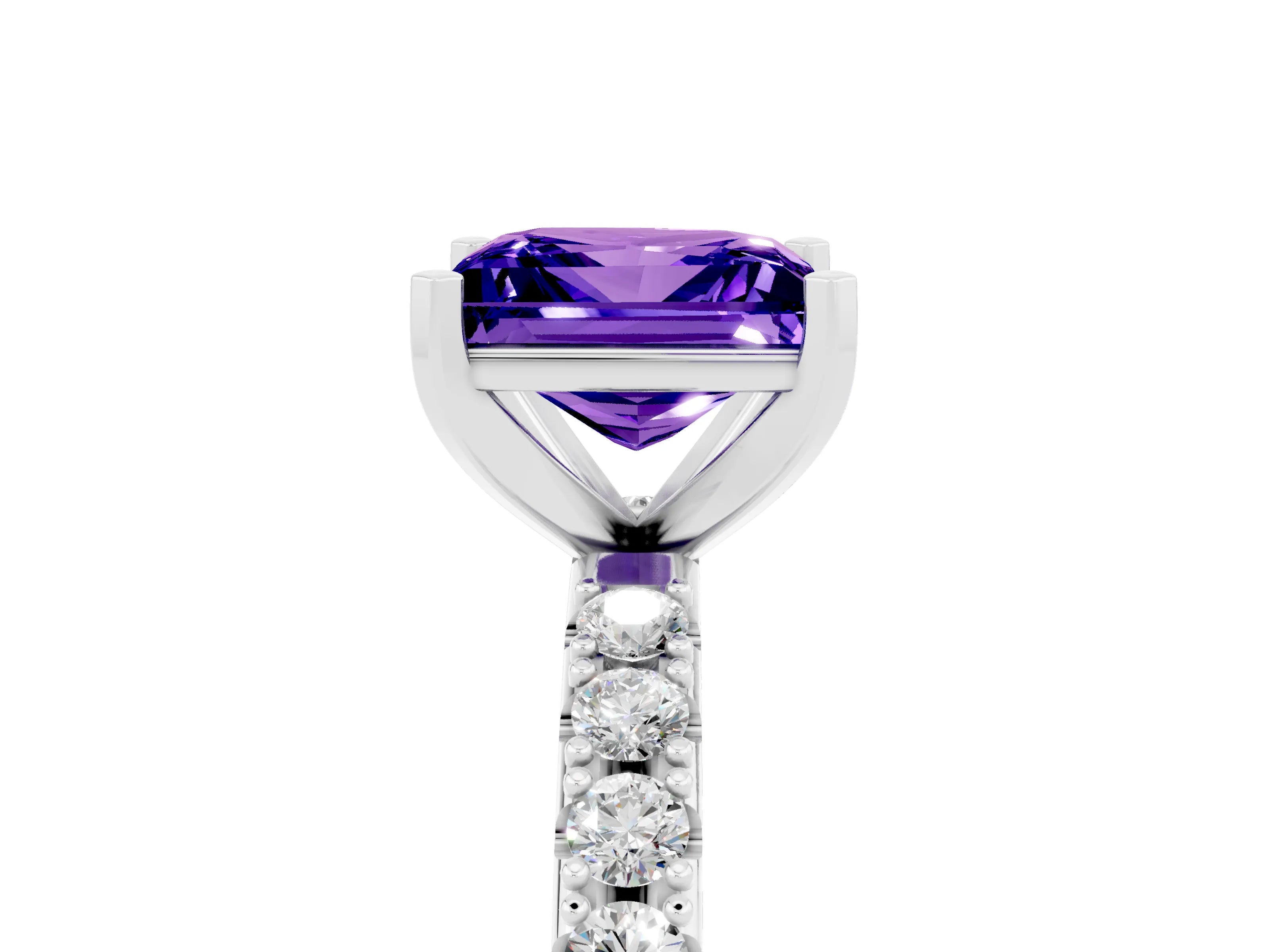 White gold Princess Cut Tanzanite Solitaire Pavé Band with Four-Prong Setting_5