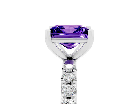 White gold Princess Cut Tanzanite Solitaire Pavé Band with Four-Prong Setting_5