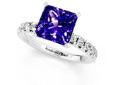 White gold Princess Cut Tanzanite Solitaire Pavé Engagement Ring with Round Band and Prong Setting_13