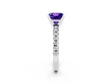 White gold Princess Cut Tanzanite Solitaire Pavé Engagement Ring with Round Band and Prong Setting_14