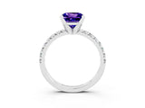 White gold Princess Cut Tanzanite Solitaire Pavé Engagement Ring with Round Band and Prong Setting_15