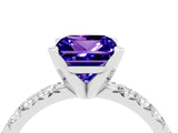White gold Princess Cut Tanzanite Solitaire Pavé Engagement Ring with Round Band and Prong Setting_16