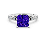 White gold Princess Cut Tanzanite Solitaire Pavé Engagement Ring with Round Band and Prong Setting_72
