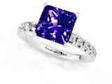 White gold Princess Cut Tanzanite Solitaire Pavé Engagement Ring with Round Band and Prong Setting_73