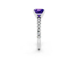 White gold Princess Cut Tanzanite Solitaire Pavé Engagement Ring with Round Band and Prong Setting_74