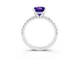 White gold Princess Cut Tanzanite Solitaire Pavé Engagement Ring with Round Band and Prong Setting_75