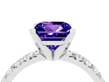 White gold Princess Cut Tanzanite Solitaire Pavé Engagement Ring with Round Band and Prong Setting_76