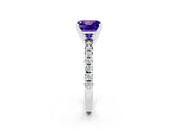 White gold Princess Cut Tanzanite Solitaire Pavé Engagement Ring with Round Band and Prong Setting_86