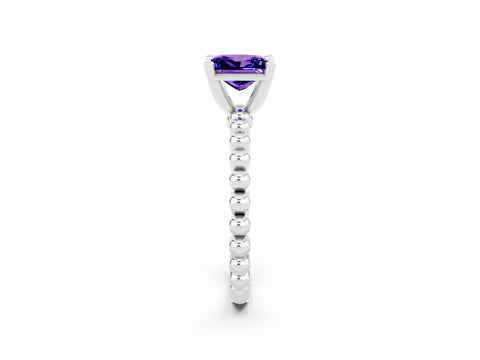 White gold Princess Cut Tanzanite Solitaire Ring with Beaded Band and Prong Setting_2