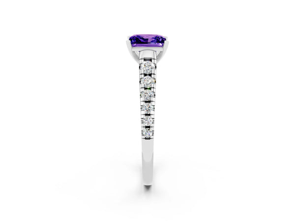 White gold Princess Cut Tanzanite Cathedral Solitaire Ring with Round  Pavé Band