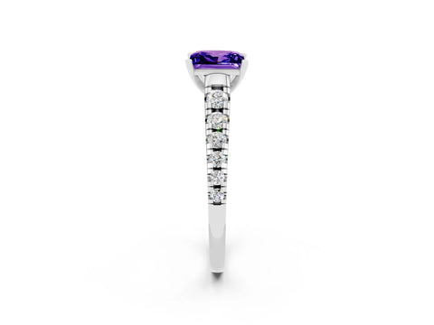 White gold Princess Cut Tanzanite Solitaire Ring with Cathedral Setting and Pavé Band_2