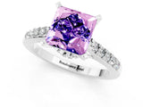 White gold Princess Cut Tanzanite Solitaire Ring with Crossover Gallery and Round  Pavé Band_13