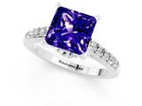 White gold Princess Cut Tanzanite Solitaire Ring with Crossover Gallery and Round  Pavé Band_37