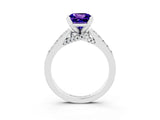 White gold Princess Cut Tanzanite Solitaire Ring with Crossover Gallery and Round  Pavé Band_39